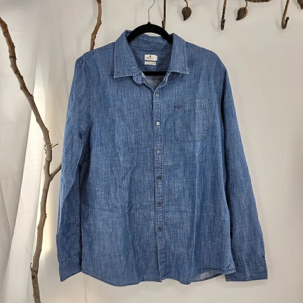Penny stock the penny chambray button up blue shirt large